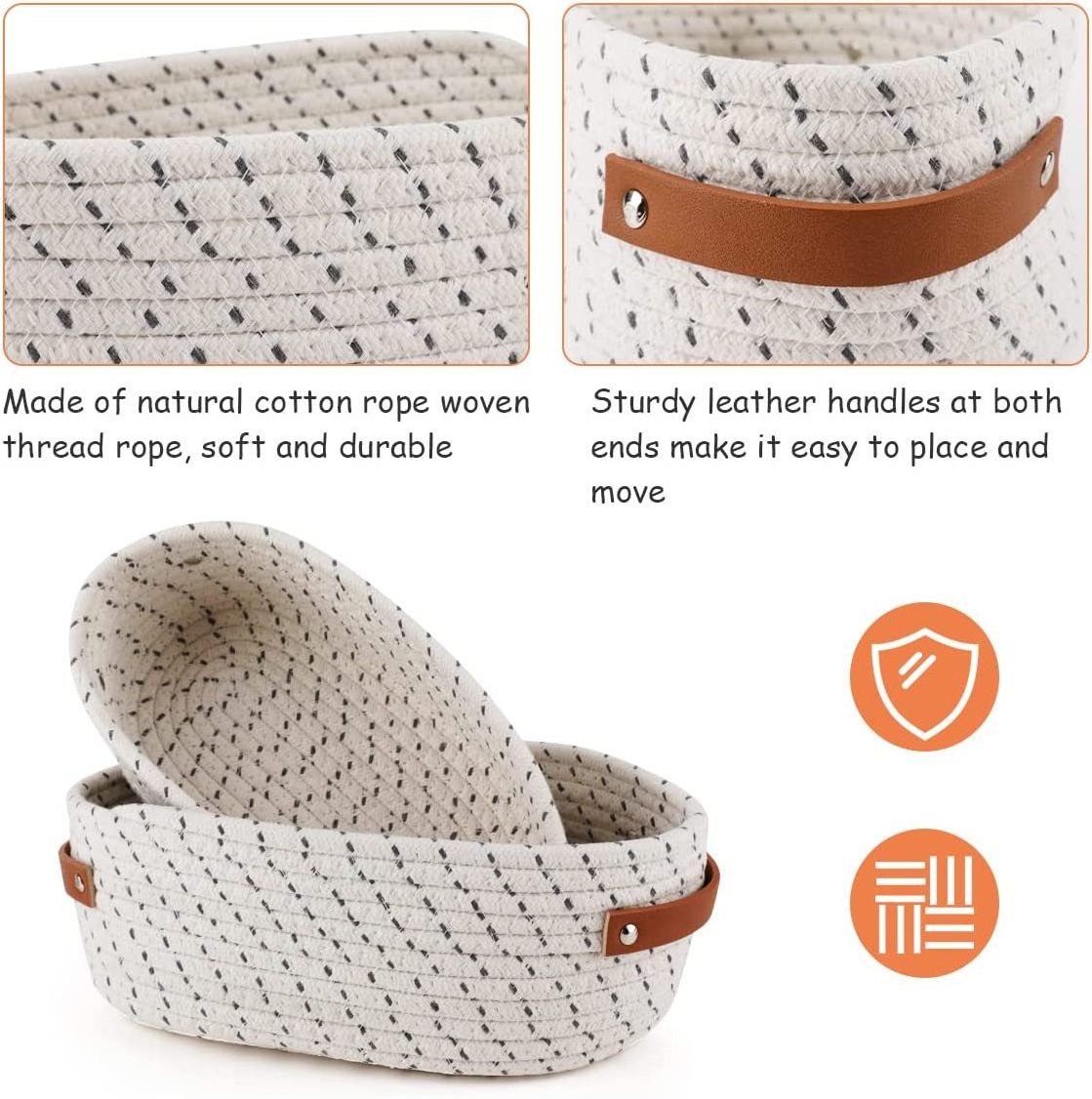 Woven Baskets for Organizing Rope Storage Basket with Handle Cute Cotton Basket for Nursery Gift Dog Toy Storage Bins