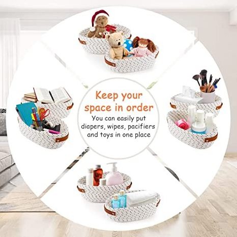 Woven Baskets for Organizing Rope Storage Basket with Handle Cute Cotton Basket for Nursery Gift Dog Toy Storage Bins