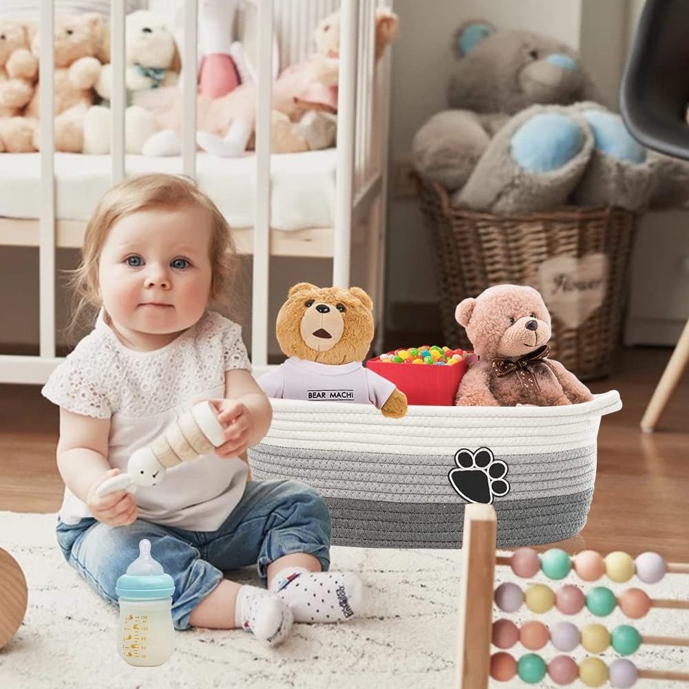 Woven Baskets for Organizing Rope Storage Basket with Handle Cute Cotton Basket for Nursery Gift Dog Toy Storage Bins