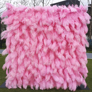 Handmade Pink Artificial Feather Flower Wall For Party Stage grass wall backdrop Decoration