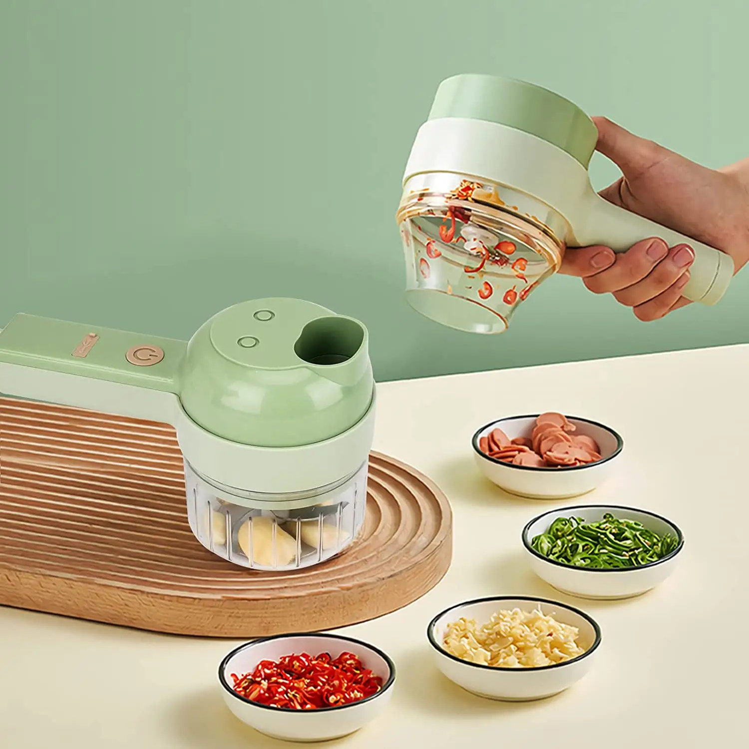 Unique Multifunctional Kitchen Portable Electric Ginger Garlic vegetable chopper and slicer set