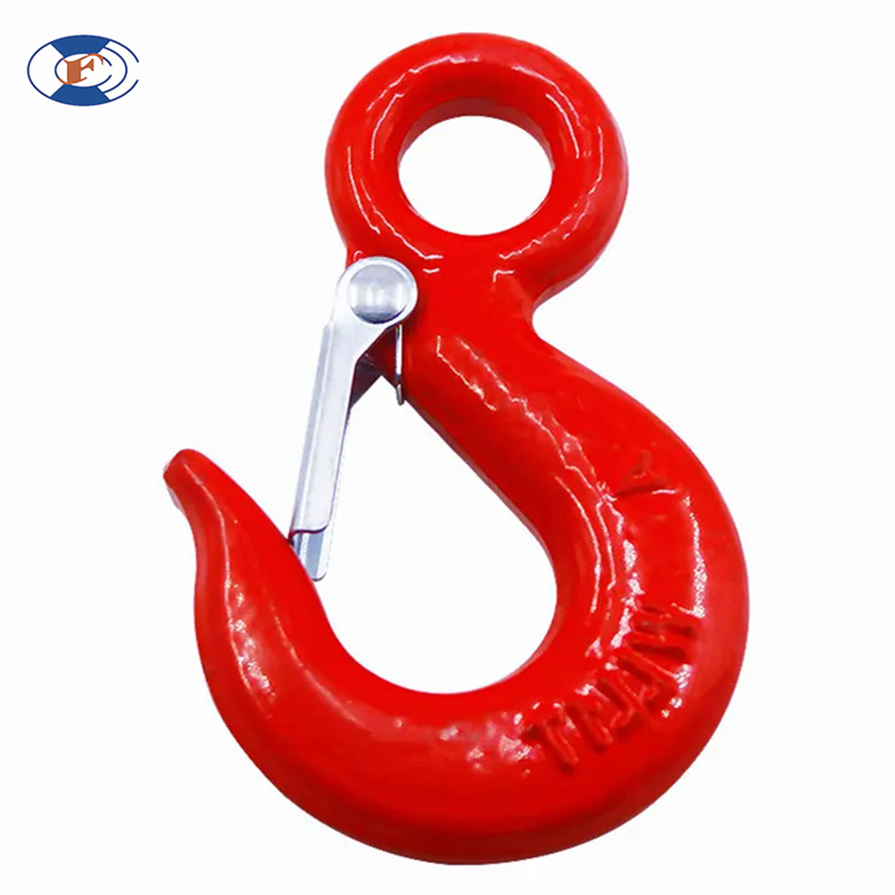 HF drop forged painted eye hook us type 320a lifting eye hoist hook with safety latch