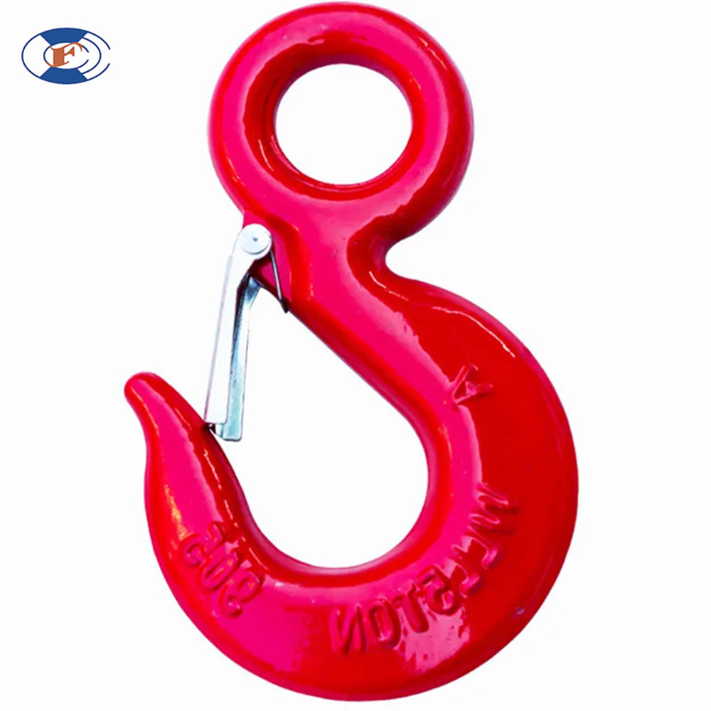 HF drop forged painted eye hook us type 320a lifting eye hoist hook with safety latch