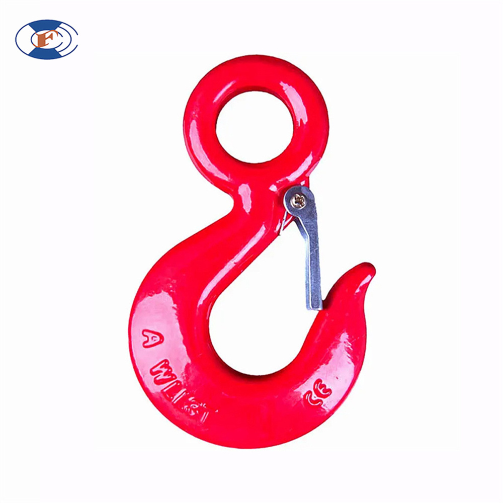 HF drop forged painted eye hook us type 320a lifting eye hoist hook with safety latch