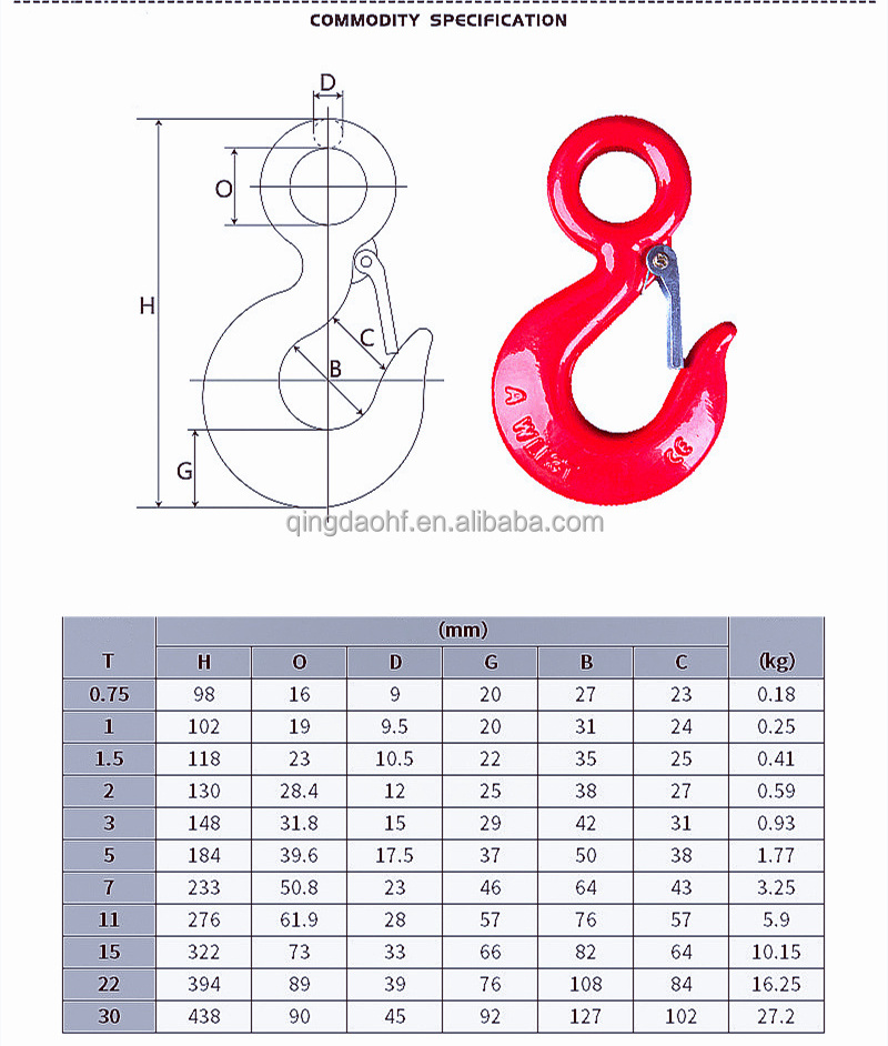 HF lifting eye hoist 320a lifting eye hoist hook with safety latch hook