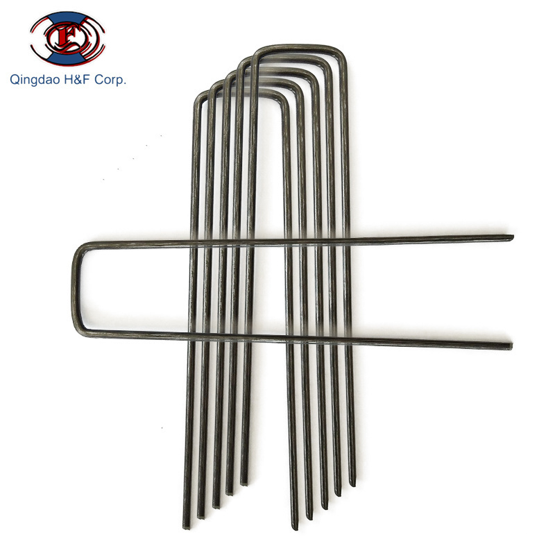 HF Wholesale Garden Peg Pins 6 Inch U Shaped Steel Staple Ground Galvanized Pegs U Shape Lawn Nail