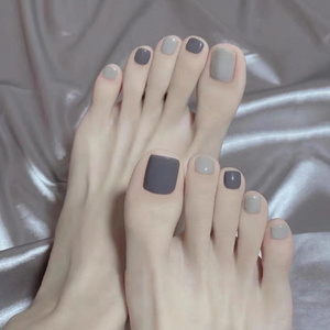 J137 Wholesale New Design French Style False Toe Nails Artificial Nail Long black line press on nails no glue