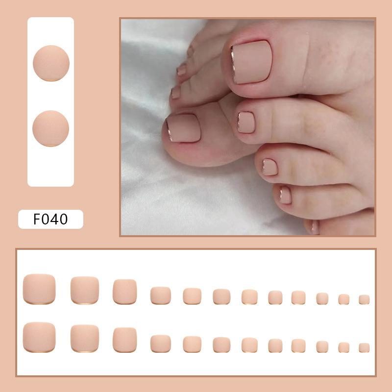 F040 Wholesales New Design Toe Nails Square Series French Flower Colorful Toes Press On Nails Custom False Toe Nails