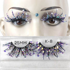 K-8 stage makeup lashes glitter color eyelash with star decorate bling vegan 3d mink eyelash colored lashes