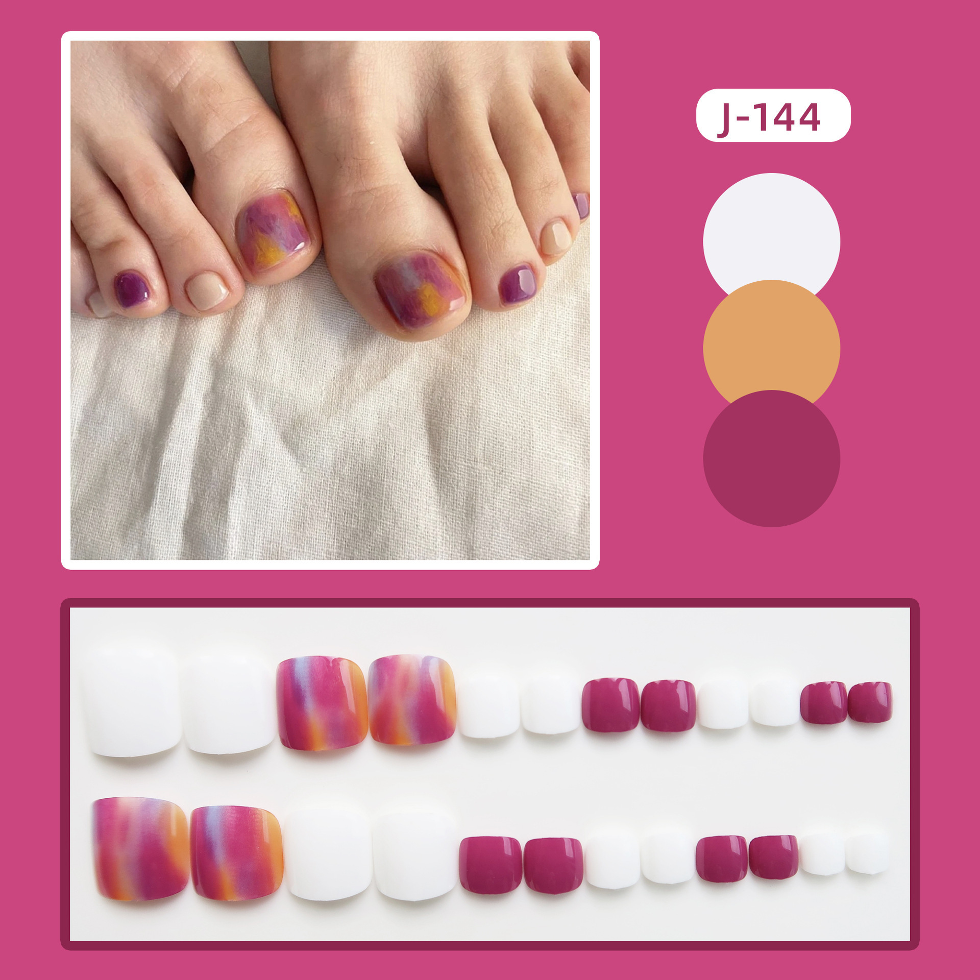 J137 Wholesale New Design French Style False Toe Nails Artificial Nail Long black line press on nails no glue