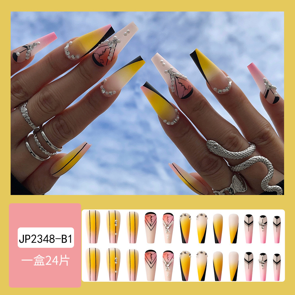 cz002 24pcs/set Rainbow Ballerina Full Cover/Half False Nail Art Artificial Long Tips Coffin Designed acrylic Press On Nails