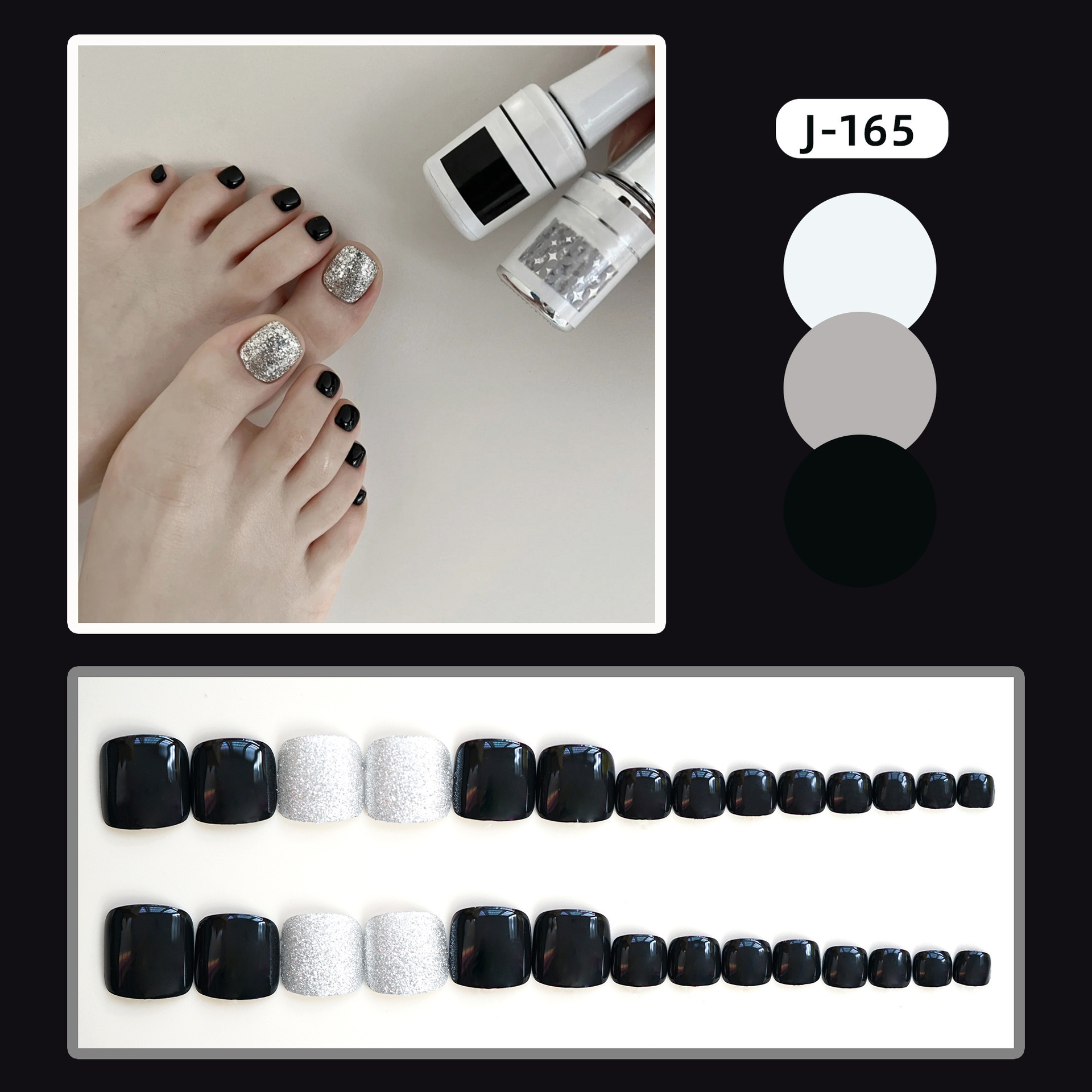 J167 Toe False Nail Tips Set Press On Nails With Rhinestones Full Cover Artificial Toenails Fingernails