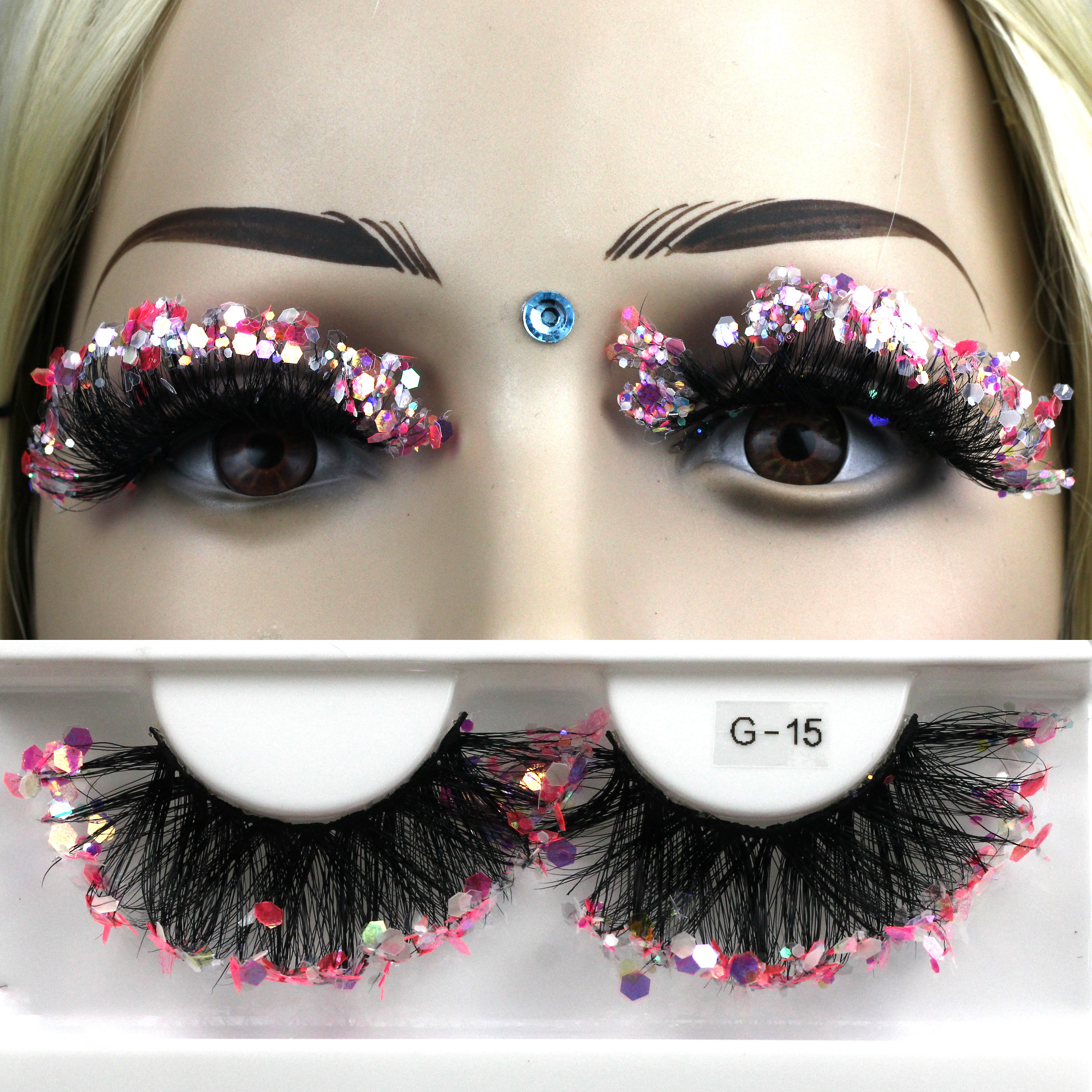 G-15 Gel Studded diamond eyelashes sequins decal lashes with sequins gem lashes decoration glitter faux mink lashes