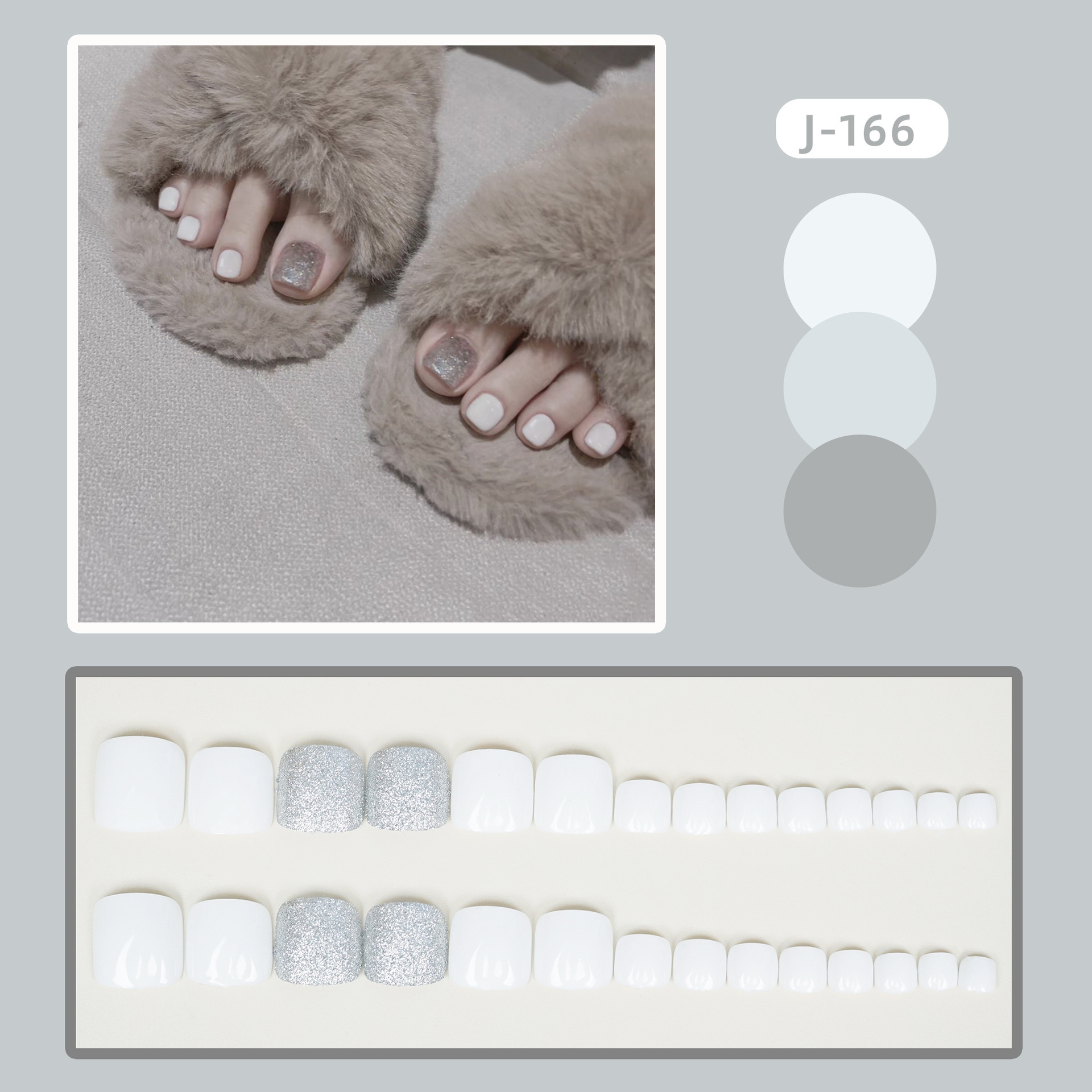 J167 Toe False Nail Tips Set Press On Nails With Rhinestones Full Cover Artificial Toenails Fingernails