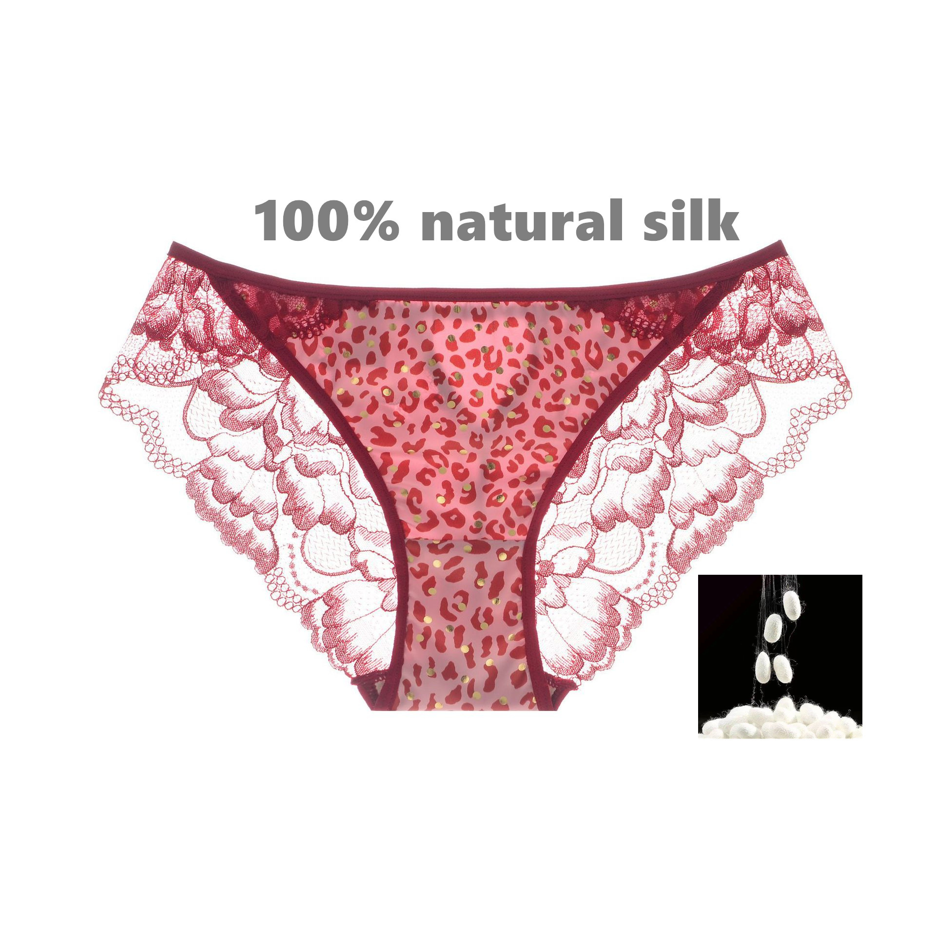 100 % natural silk breathable womens see through voile lace panty chinese style mature woman sexy lingerie leopard panties