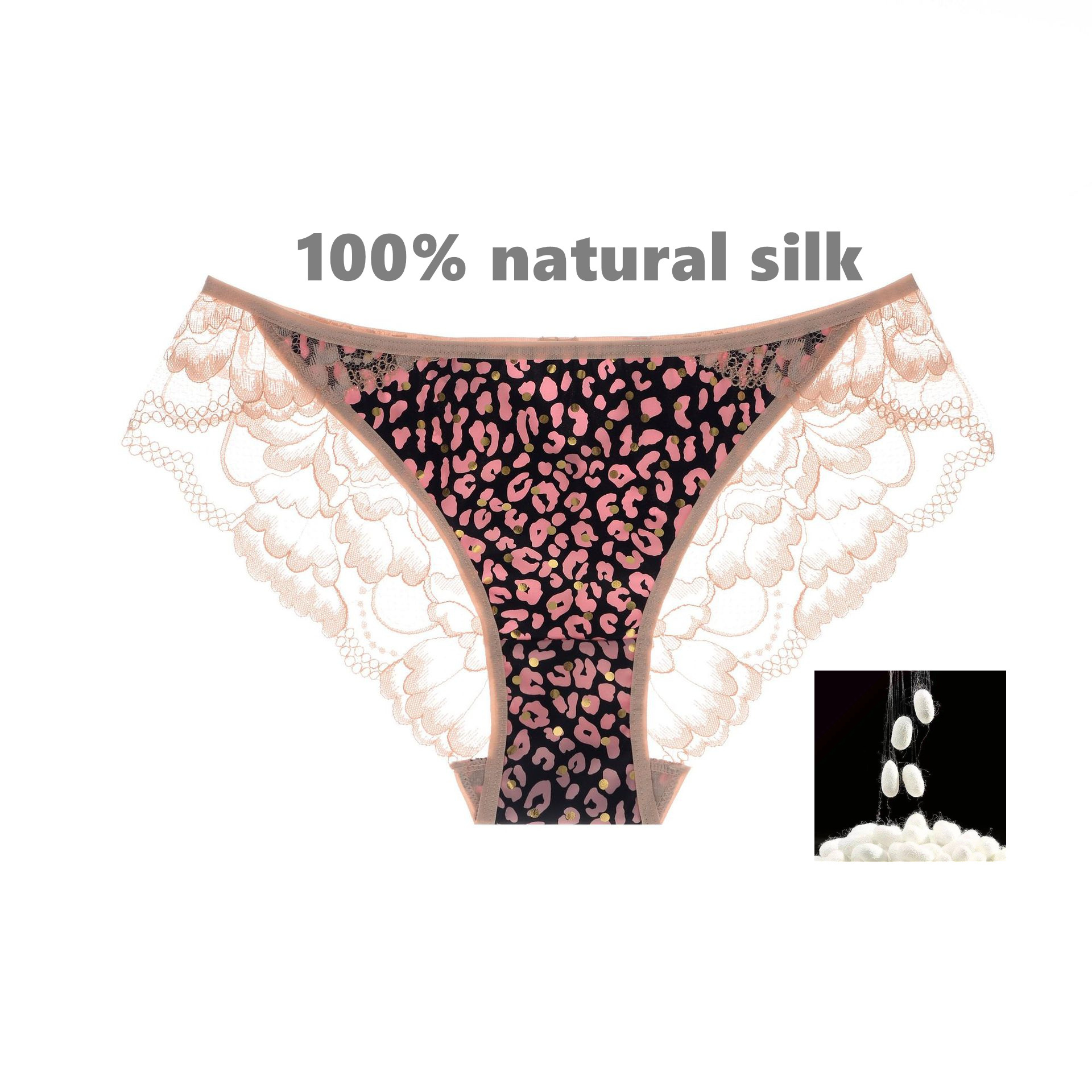 100 % natural silk breathable womens see through voile lace panty chinese style mature woman sexy lingerie leopard panties