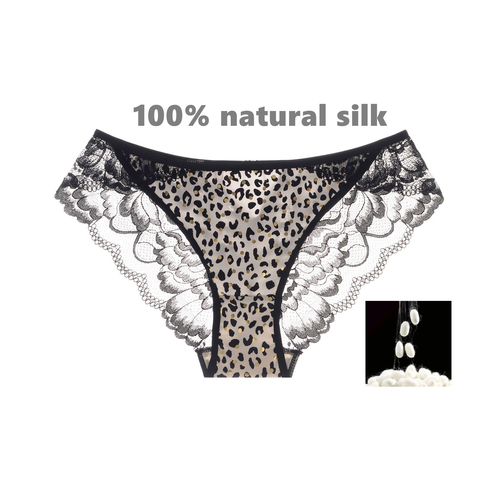 100 % natural silk breathable womens see through voile lace panty chinese style mature woman sexy lingerie leopard panties