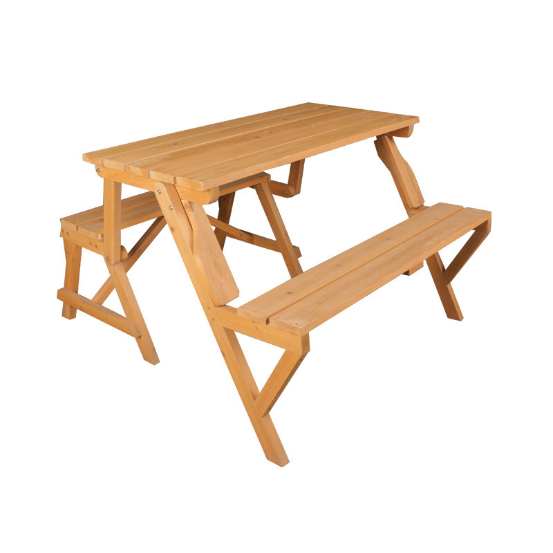 2-in-1 Transforming Interchangeable Outdoor Wooden Picnic Table Garden Bench for Backyard, Porch, Patio, Deck w/Umbrella Hole