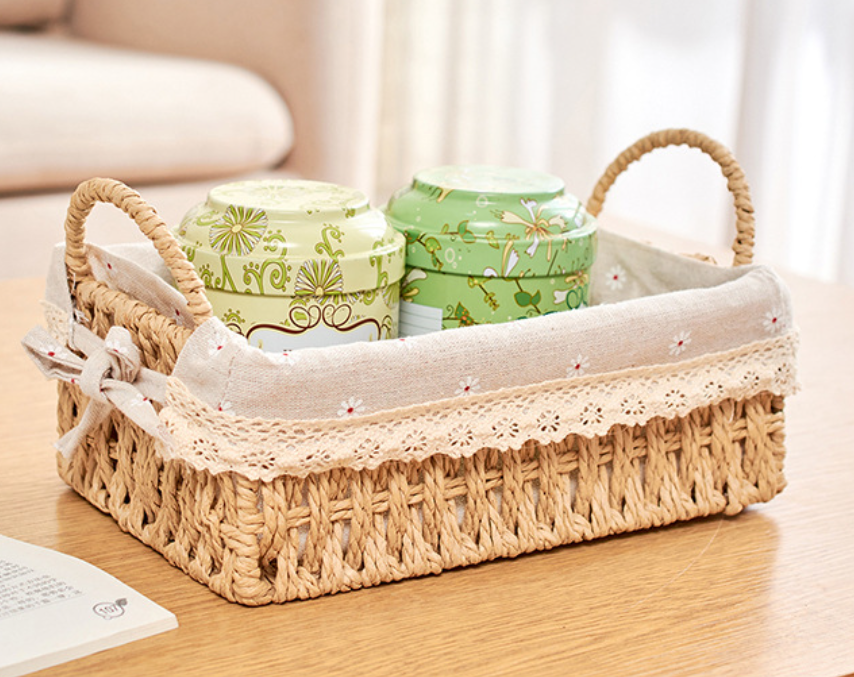 Rattan fabric knitting picnic toy cosmetics desktop organizer basket cloth key box storage basket