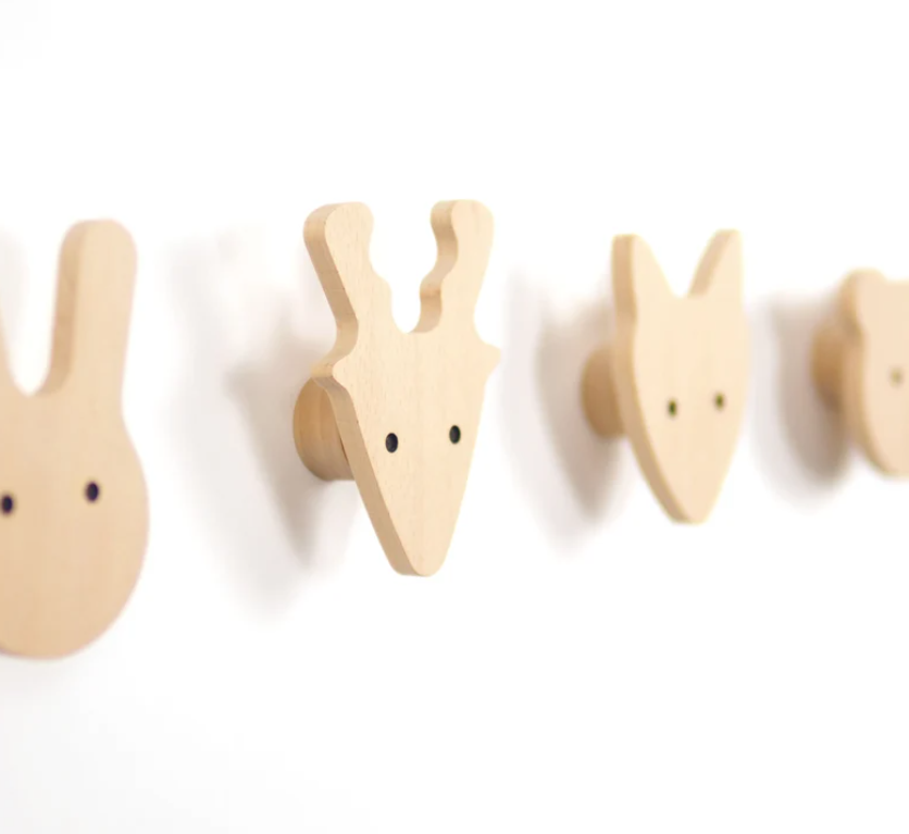 Hot sale natural kids children homne decor animal wood 4 wall hooks