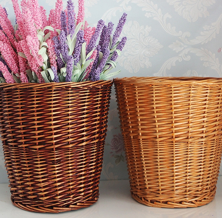 Wholesale circular rattan flower basket bedroom household simple garden style floor flower pot basket storage