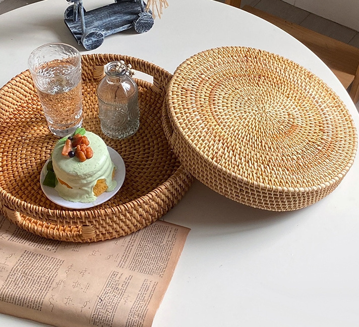 Handmade rattan natural basket storage fruit basket Candy snacks coffee bread dessert tray storage basket