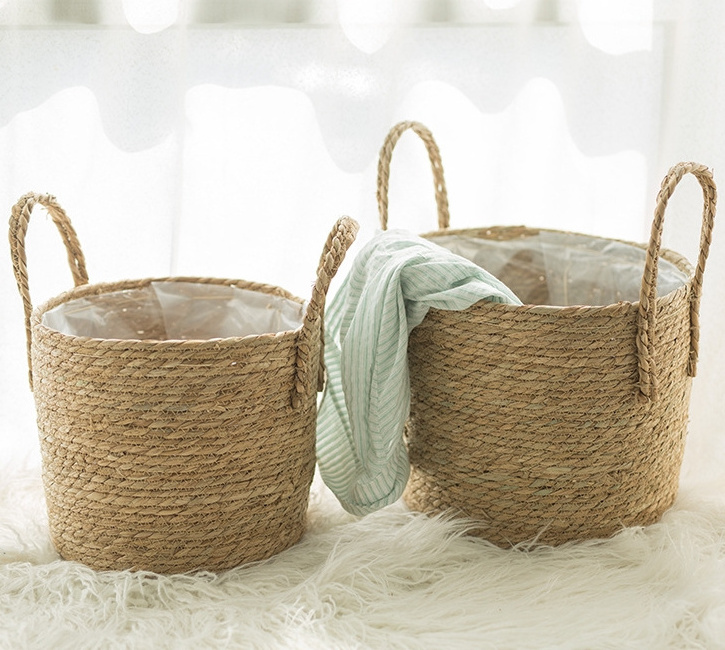 Wholesale circular rattan flower basket bedroom household simple garden style floor flower pot basket storage