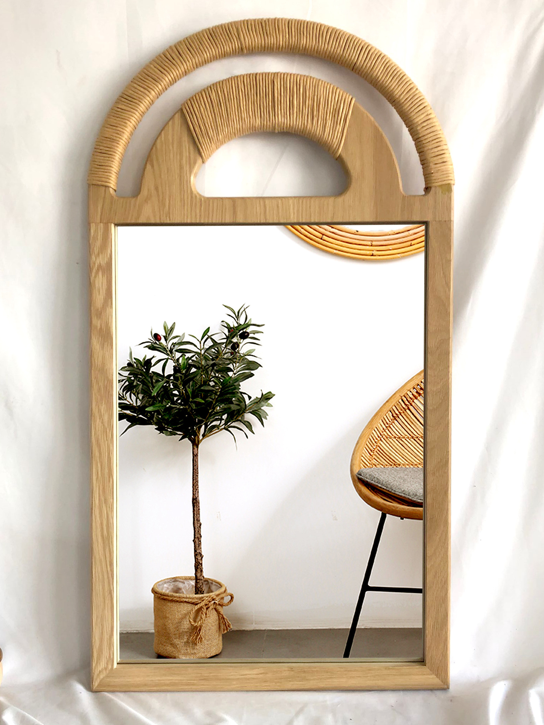 New design mirror manufacturer customized wall arched decorative home mirror with paper rope