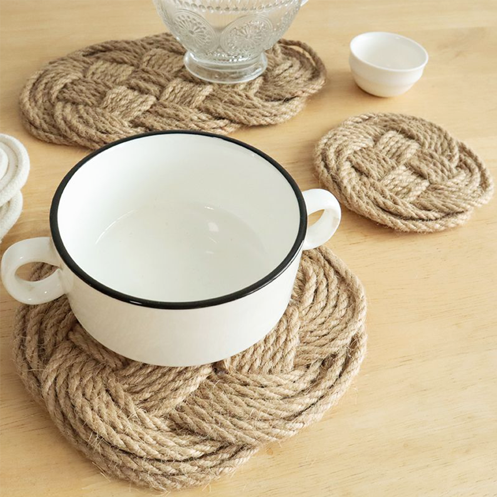 Nordic Style Non-Slip Handwoven Cotton Linen Table Mats Set of 3 for Kitchen Use made from Cotton Rope