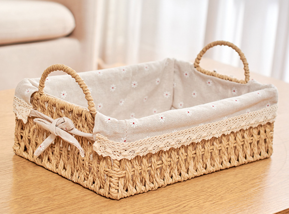 Rattan fabric knitting picnic toy cosmetics desktop organizer basket cloth key box storage basket