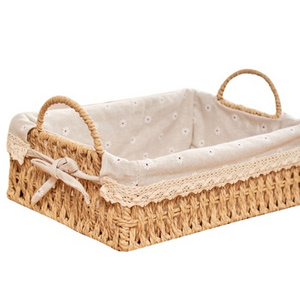 Rattan fabric knitting picnic toy cosmetics desktop organizer basket cloth key box storage basket