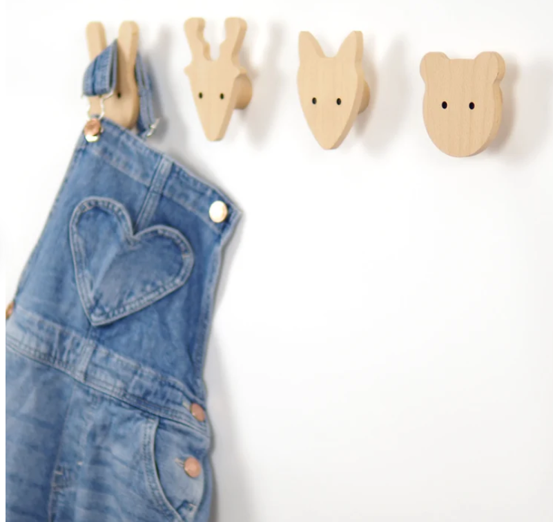 Hot sale natural kids children homne decor animal wood 4 wall hooks