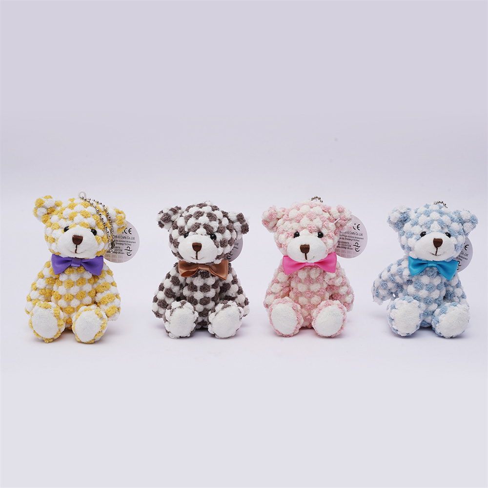 mini cheap plush keychain toy factory  teddy bear 8cm OEM Colors Bear Crane Machine Mini keychain Plush Toy Vending Machine