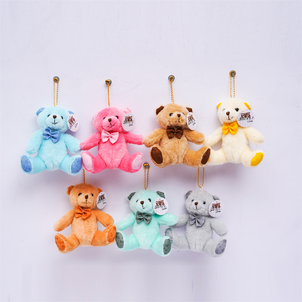 mini cheap plush keychain toy factory  teddy bear 8cm OEM Colors Bear Crane Machine Mini keychain Plush Toy Vending Machine