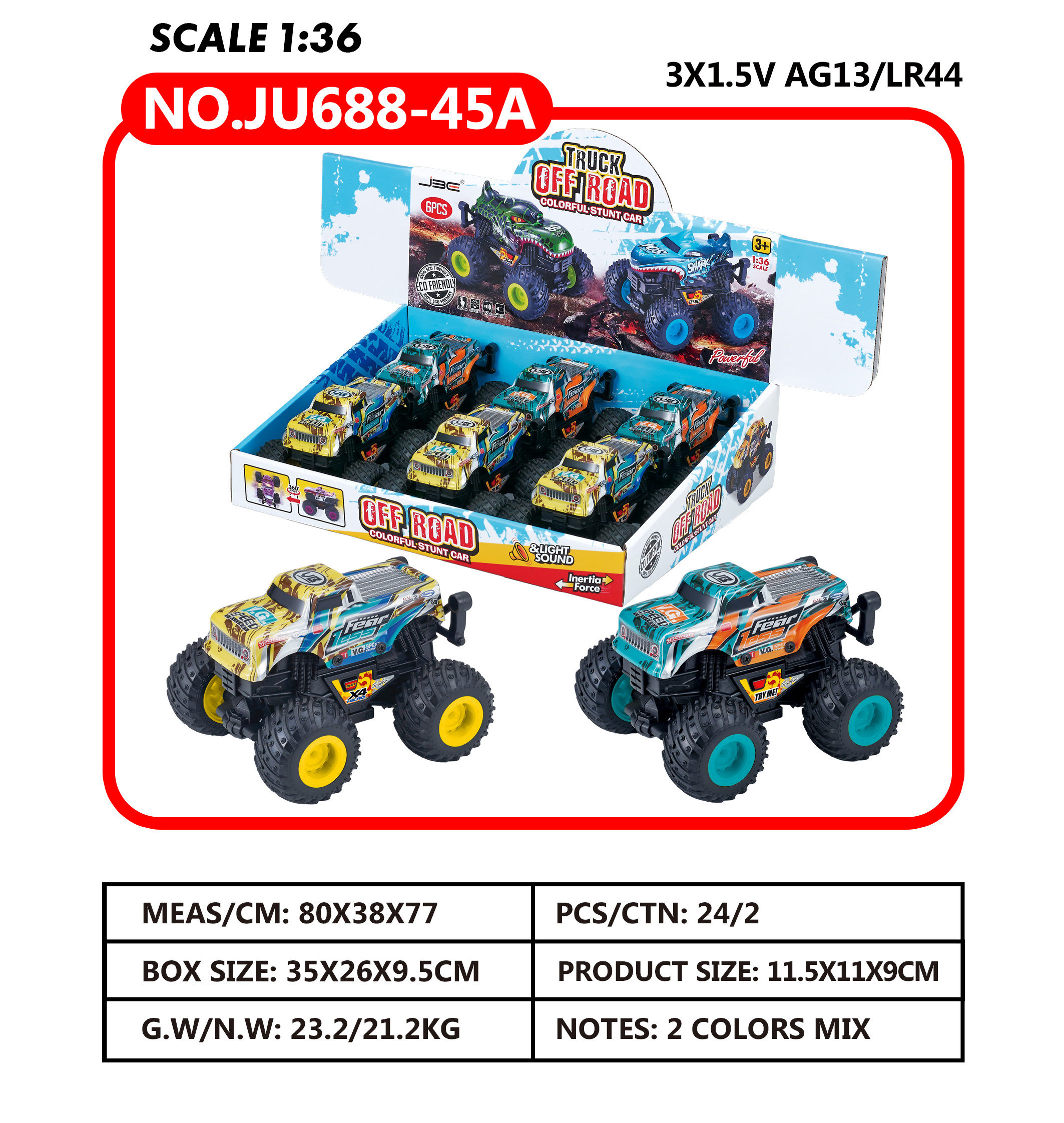 Popular Kids Cars Toys Monster Truck Inertia Car Toys off Road Cool Friction Power Vehicle with Light and Music