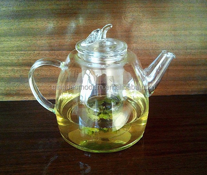 wholesale borosilicate fire heat resistant clear glass teapot with infuser with stainless steel warmer