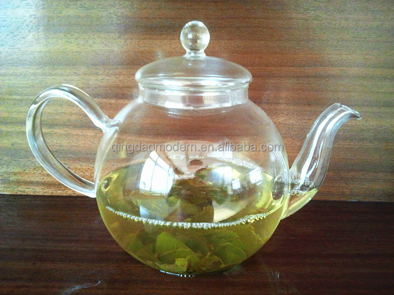 wholesale borosilicate fire heat resistant clear glass teapot with infuser with stainless steel warmer