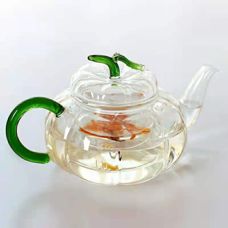 Clear heat resistant borosilicate glass pumpkin teapot with infuser