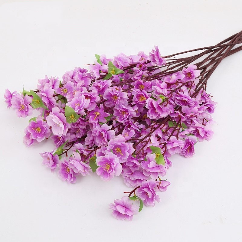 Amazon hot selling silk artificial flower peach blossom branch cherry blossom for the living room furniture landscape decoration