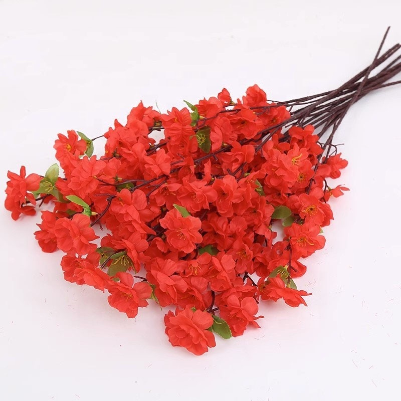 Amazon hot selling silk artificial flower peach blossom branch cherry blossom for the living room furniture landscape decoration