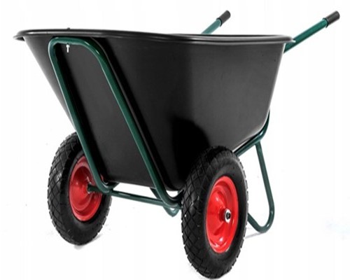 Large  double wheel poly tray two wheels handle barrow tipper plastic steel wheelbarrow