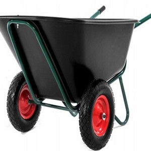 Large  double wheel poly tray two wheels handle barrow tipper plastic steel wheelbarrow