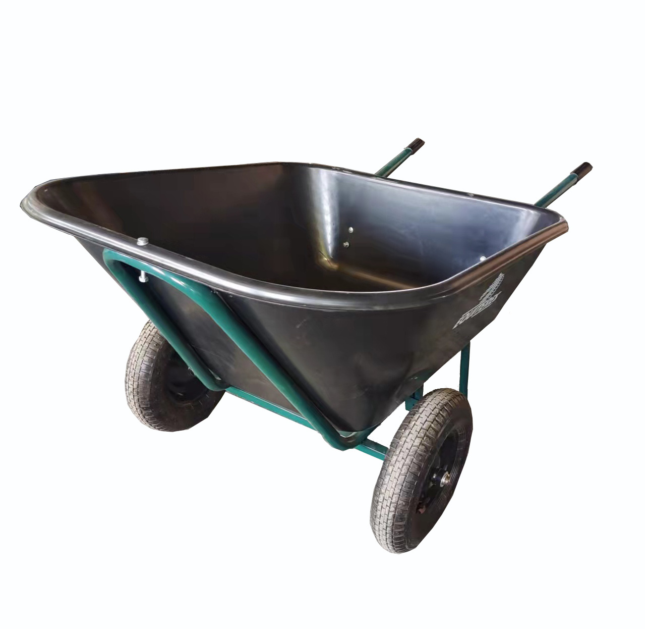 Large  double wheel poly tray two wheels handle barrow tipper plastic steel wheelbarrow