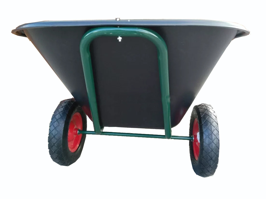 Large  double wheel poly tray two wheels handle barrow tipper plastic steel wheelbarrow