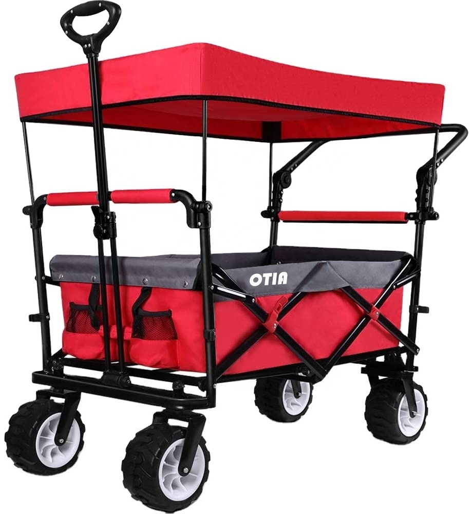 Camping Equipment Heavy Duty Picnic Cart Big Inflatable Wheels Trolley Wagon Collapsible Folding Utlity Cart Beach Wagon