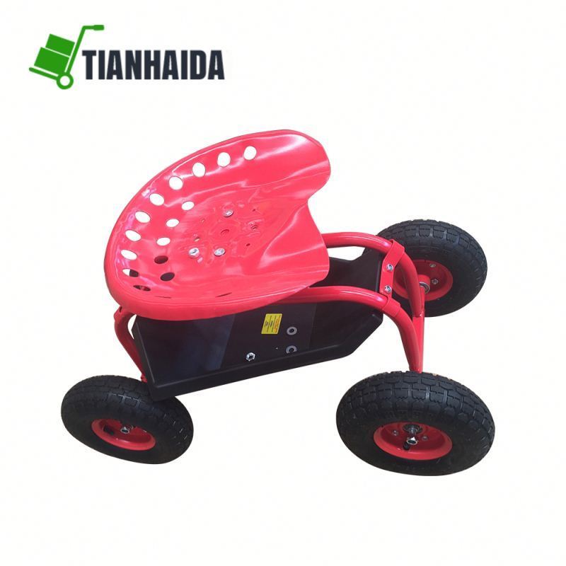 Four-wheel Storage Garden Stool Tractor Seat Rolling Swivel Garden Work Seat Cart Garden Cart