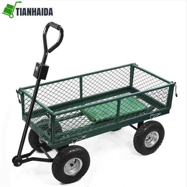 TC1840A heavy duty garden farm steel mesh tool cart  balloon wheel beach cart