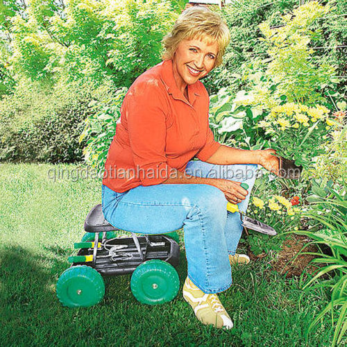 Outdoor Garden Gardening Yard Work Seat Bench Rolling Scooter Stool Cart