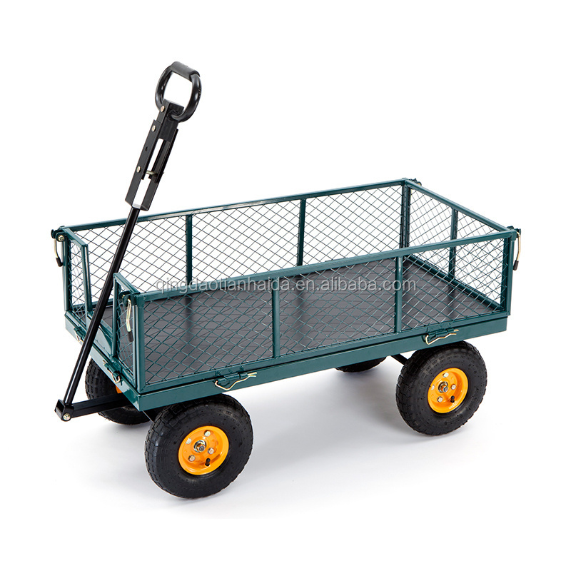 Farm & Ranch FR100F Steel Flatbed Utility Cart with Padded Pull Handle and 10-Inch Pneumatic Tires FR100F