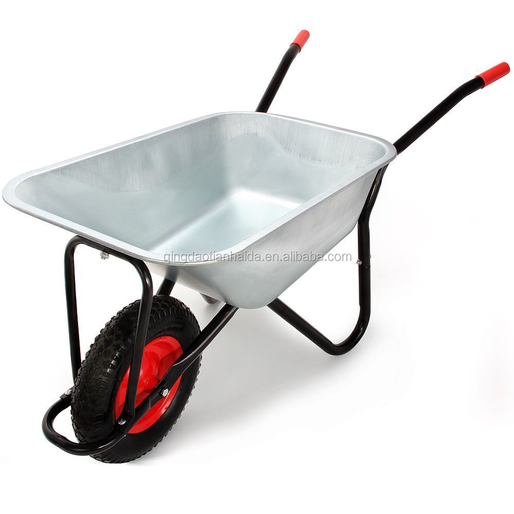 EU mail order 100l Galvanized 200kg Garden Trolley Transport Cart heavy duty steel construction wheel barrow wheelbarrow